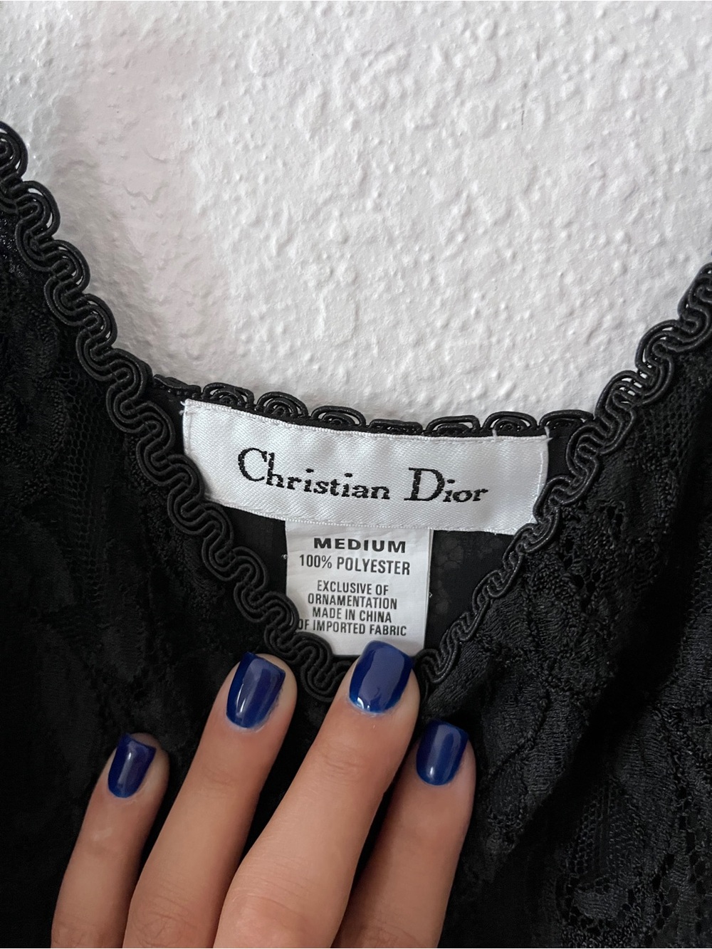 Dior Black Lace Sleep Top with Decorative Scallop Trim